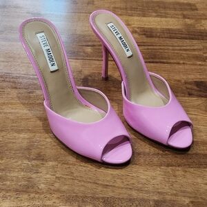 Steve Madden Priya Pink Patent Peep-Toe Stiletto Mules P
